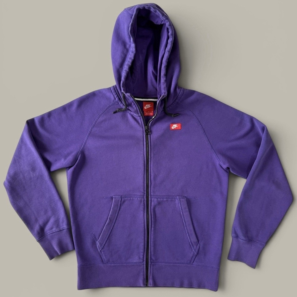 Nike Big Logo Full Zip Hoodie Fleece Size M Purple Raglan Graphic Sweatshirt - Picture 2 of 7